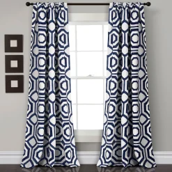 Octagon Blocks Light Filtering Window Curtain Panel Set