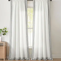 Olivia Ric Rac Embroidery Border Window Curtain Panel