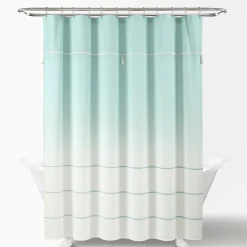 Ombre Embroidery Tassel Cotton Shower Curtain