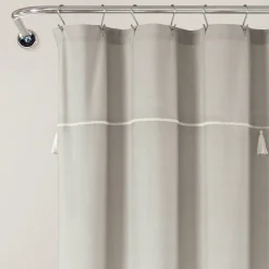 Ombre Embroidery Tassel Cotton Shower Curtain