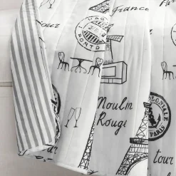 Paris Bonjour Reversible Cotton Throw