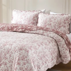 Peony Toile Reversible Cotton Quilt Set