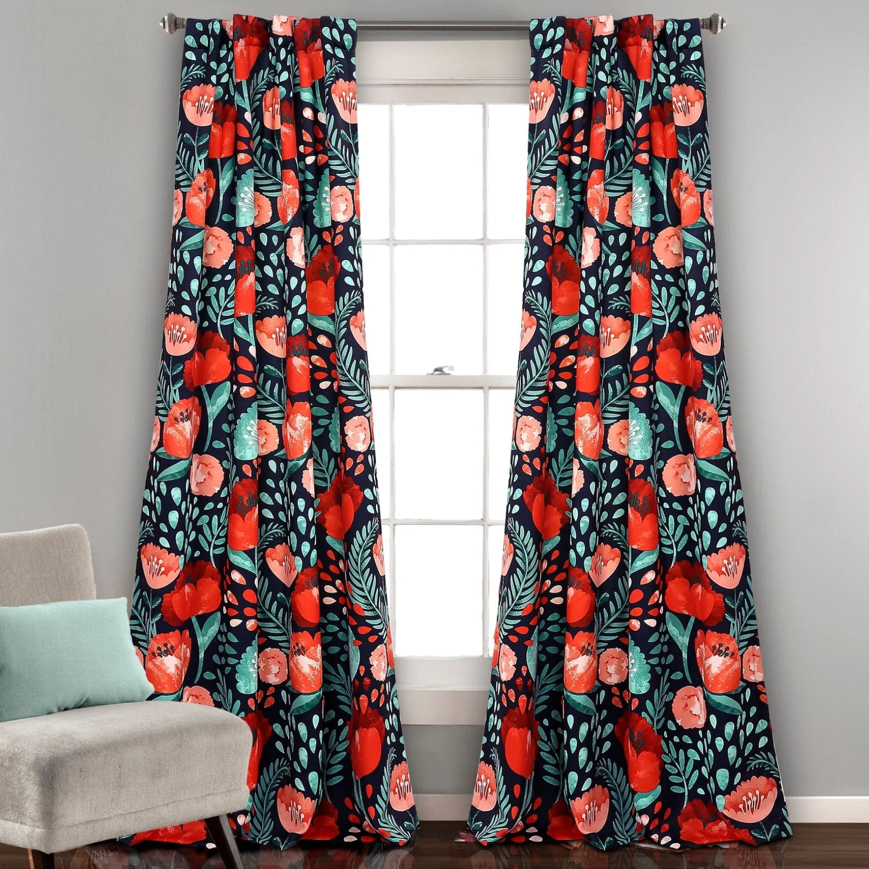 Poppy Garden Light Filtering Window Curtain Panel Set