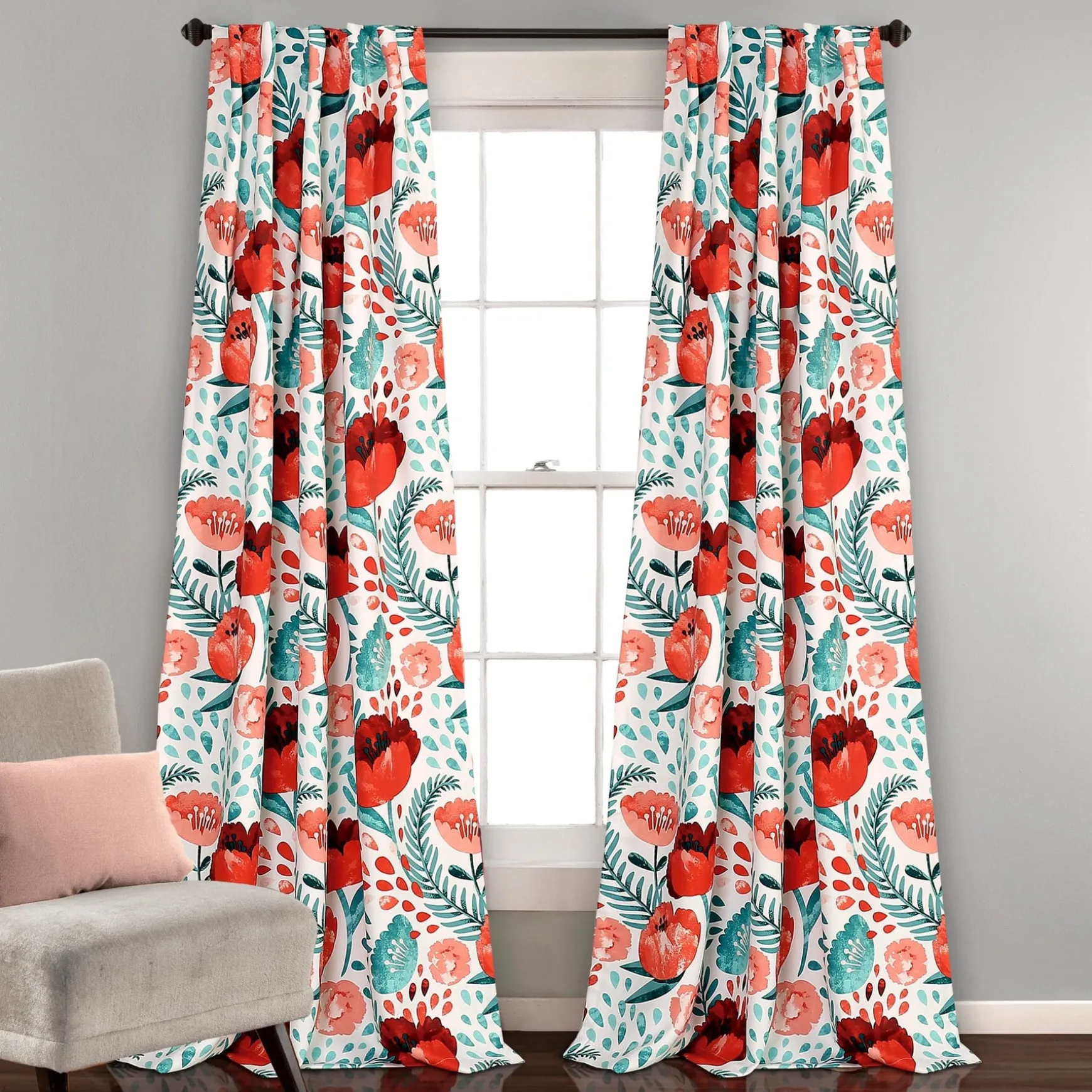 Poppy Garden Light Filtering Window Curtain Panel Set