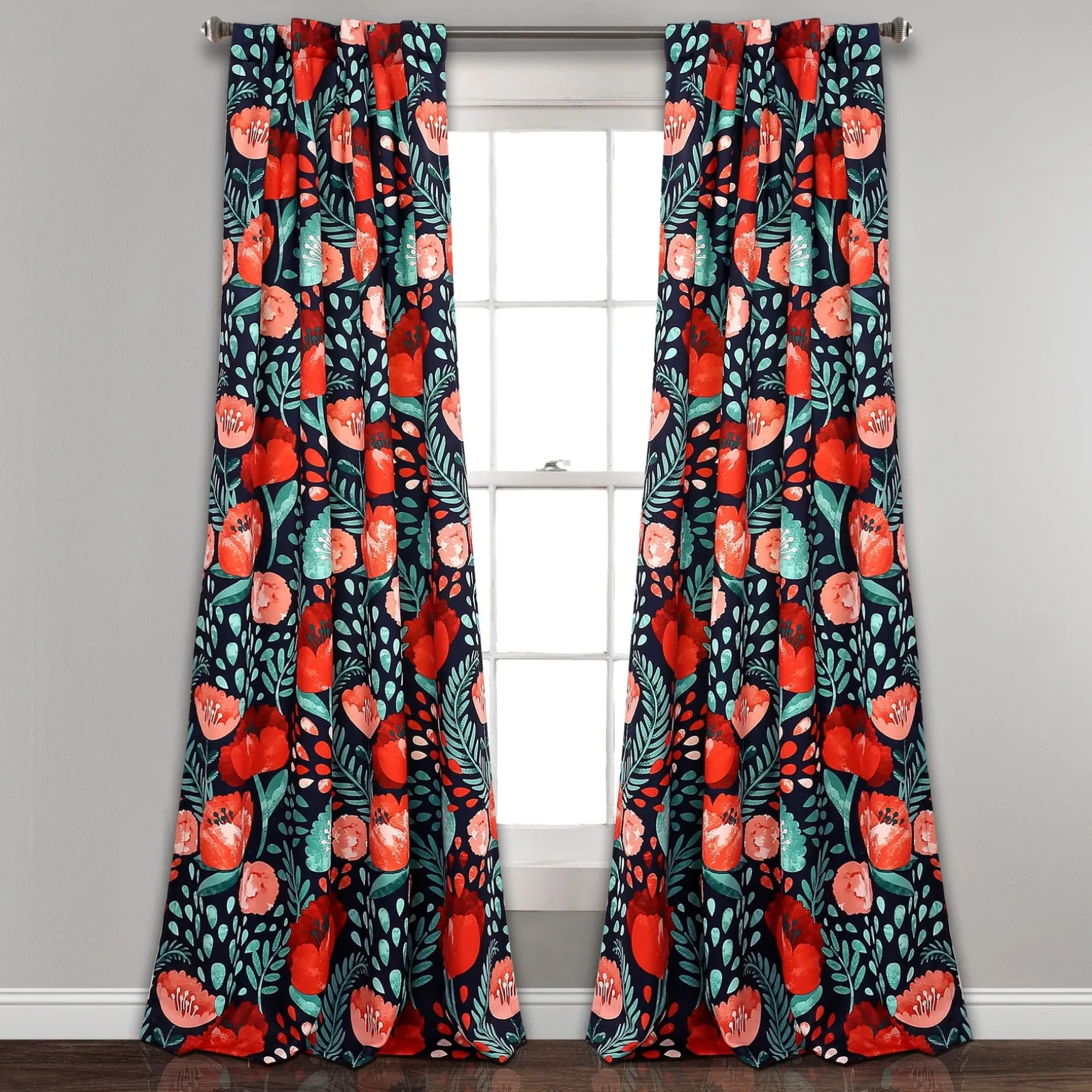 Poppy Garden Light Filtering Window Curtain Panel Set