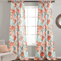 Poppy Garden Sheer Window Curtain Panel Set