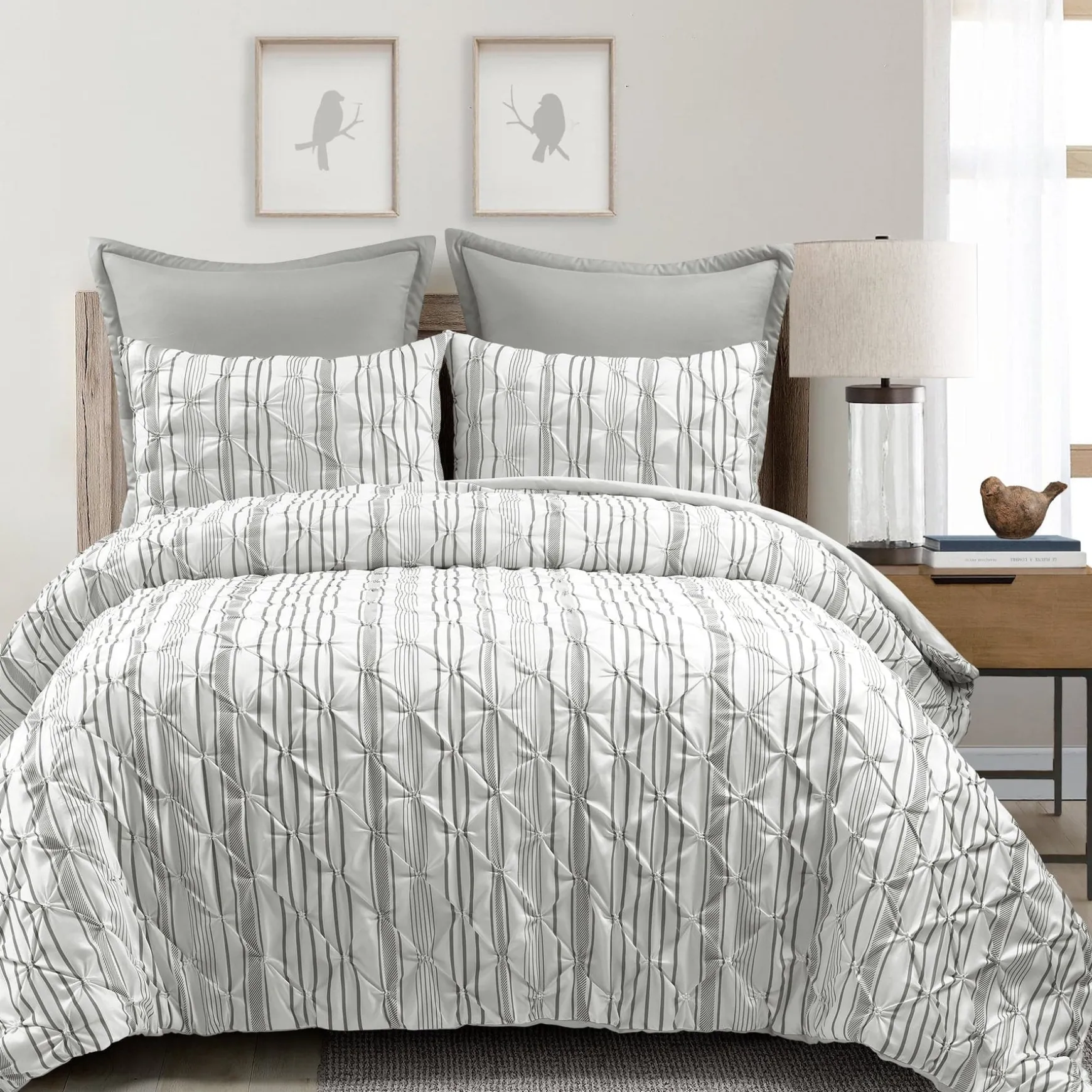 Ravello Pintuck Stripe 5 Piece Comforter Set