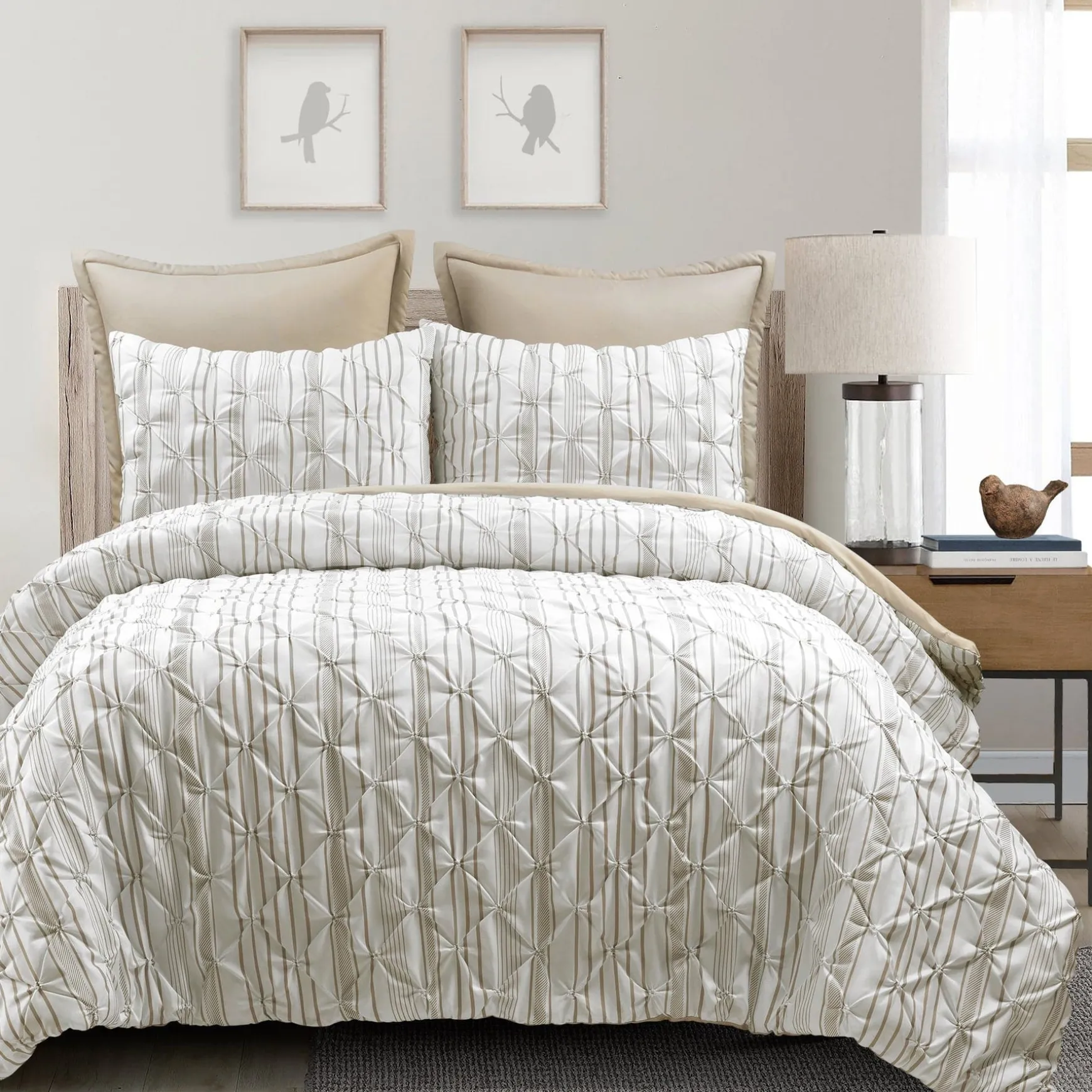 Ravello Pintuck Stripe 5 Piece Comforter Set