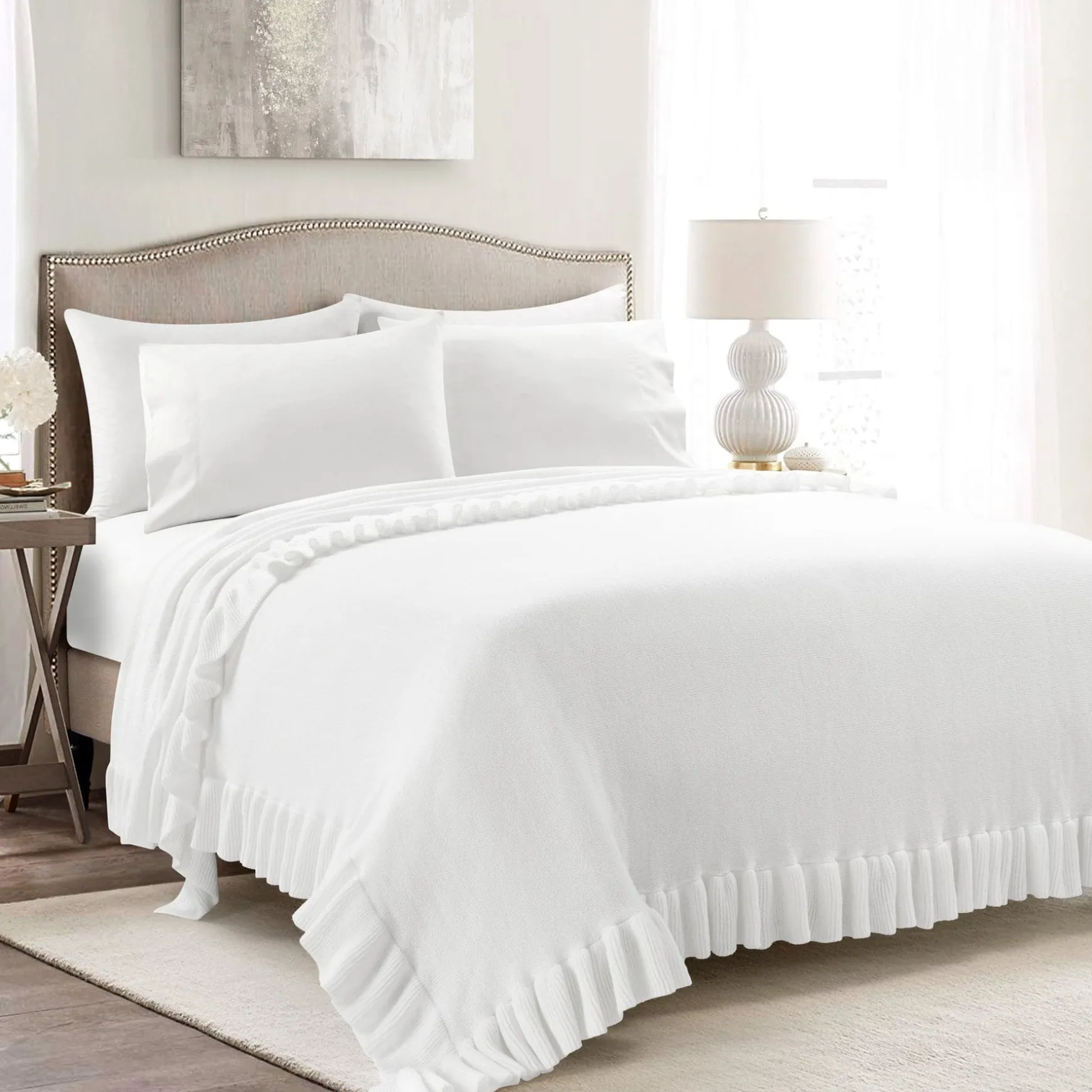 Reyna Soft Knitted Ruffle Blanket/Coverlet