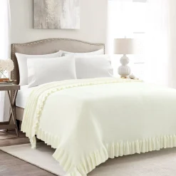 Reyna Soft Knitted Ruffle Blanket/Coverlet