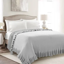 Reyna Soft Knitted Ruffle Blanket/Coverlet
