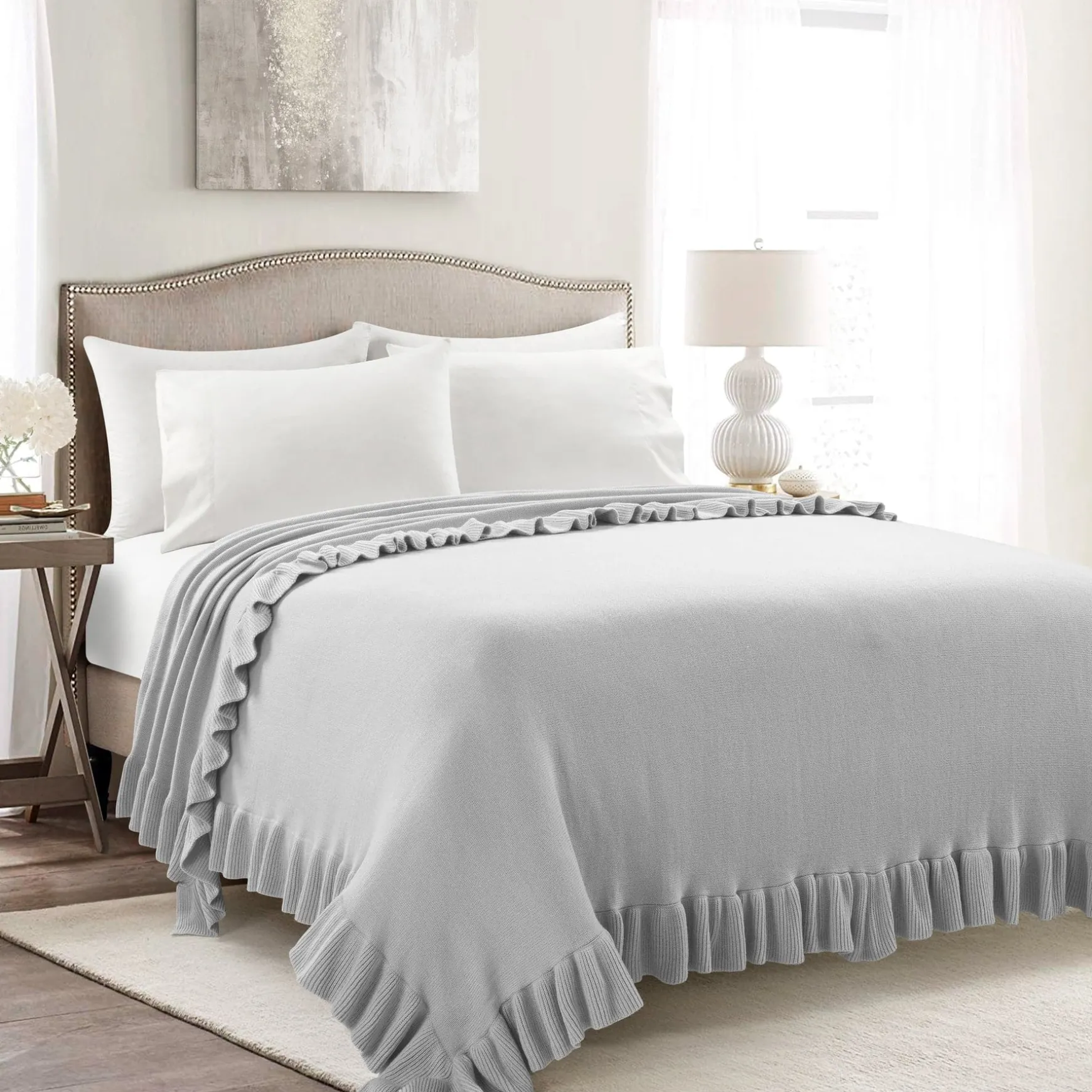Reyna Soft Knitted Ruffle Blanket/Coverlet