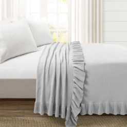 Reyna Soft Knitted Ruffle Blanket/Coverlet