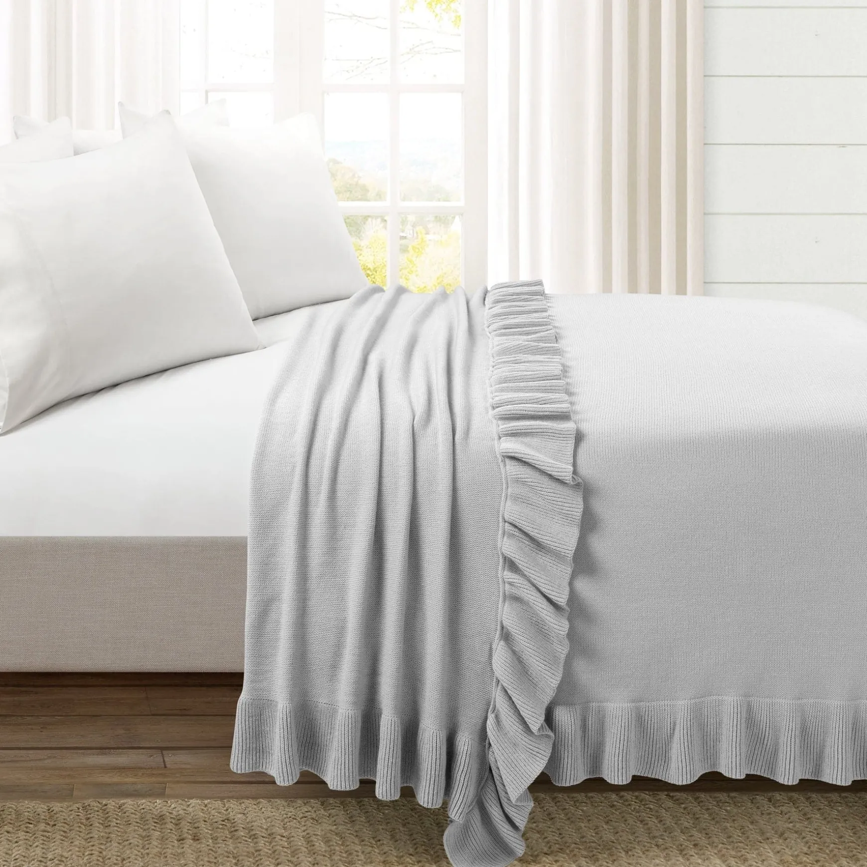 Reyna Soft Knitted Ruffle Blanket/Coverlet