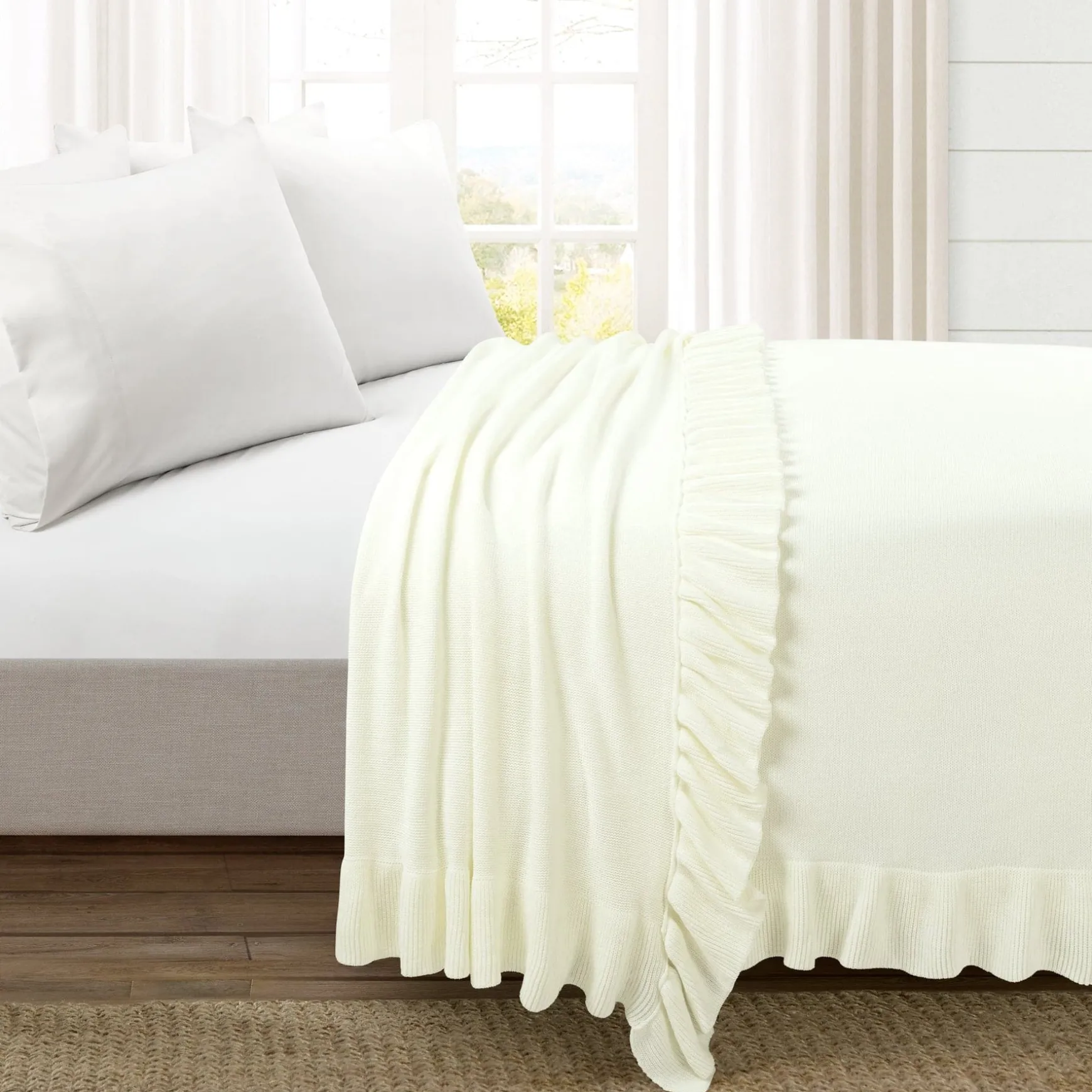 Reyna Soft Knitted Ruffle Blanket/Coverlet