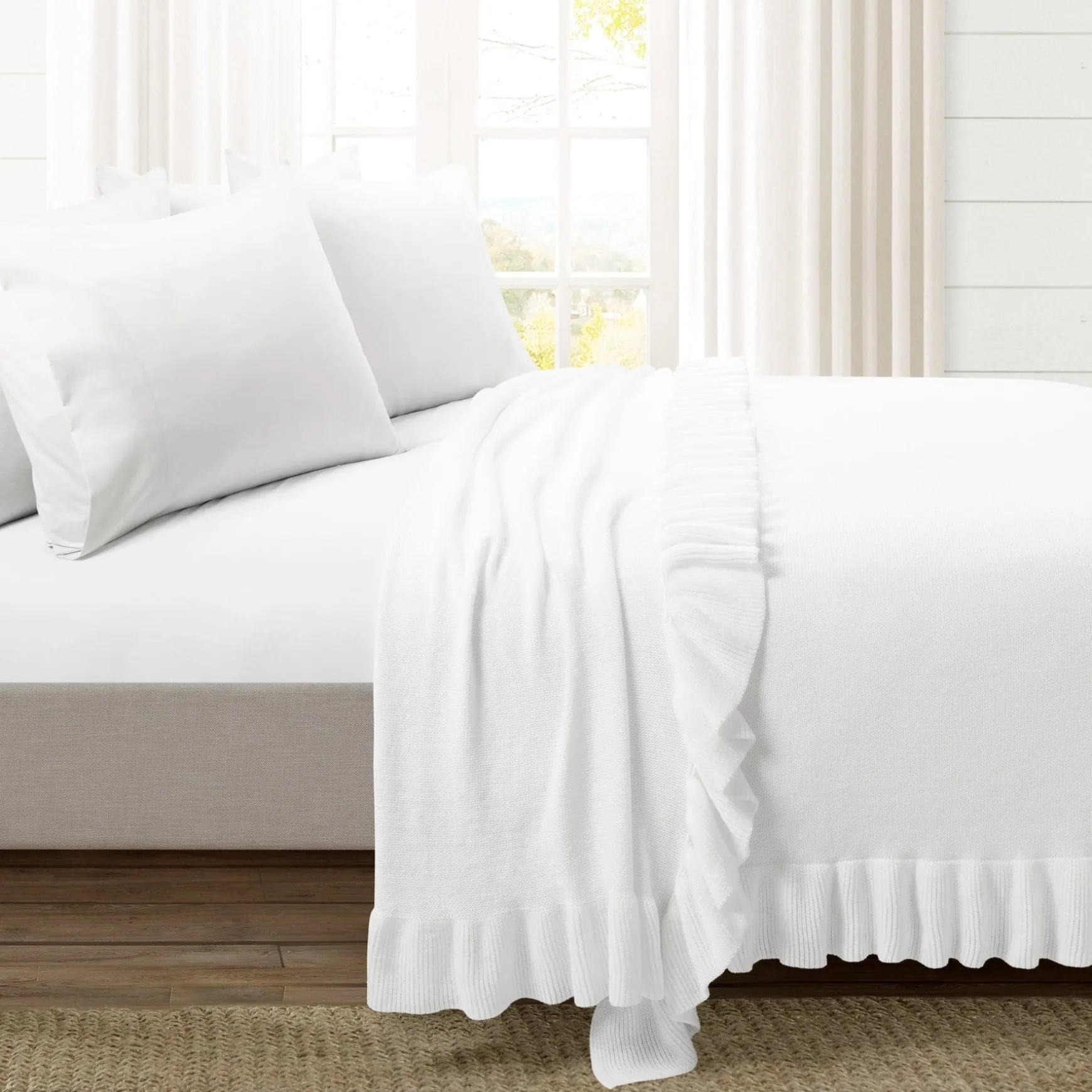 Reyna Soft Knitted Ruffle Blanket/Coverlet