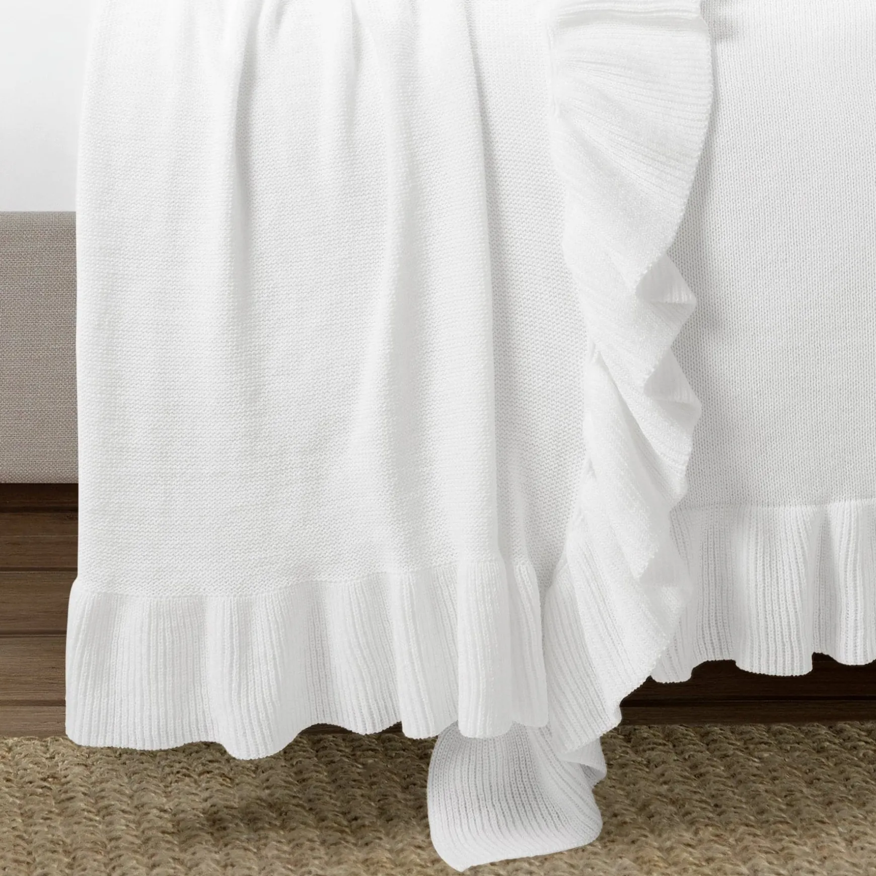 Reyna Soft Knitted Ruffle Blanket/Coverlet