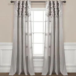 Ruched Waterfall Faux Linen Window Curtain Panel