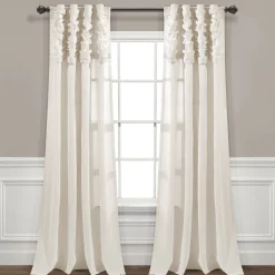 Ruched Waterfall Faux Linen Window Curtain Panel