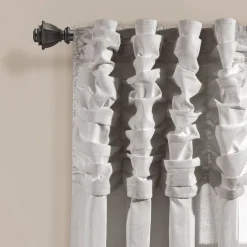 Ruched Waterfall Faux Linen Window Curtain Panel