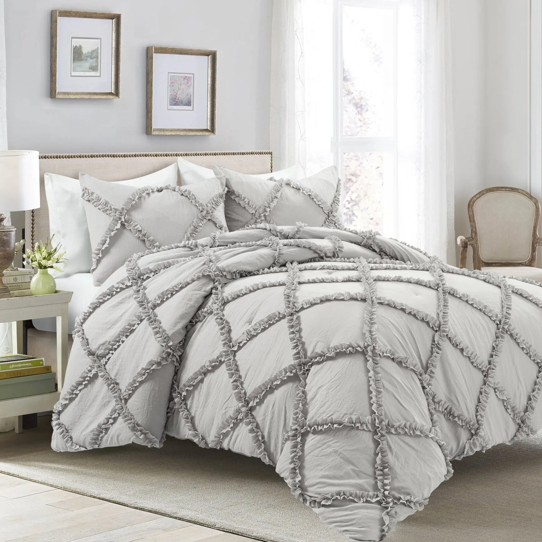 Ruffle Diamond 3 Piece Comforter Set