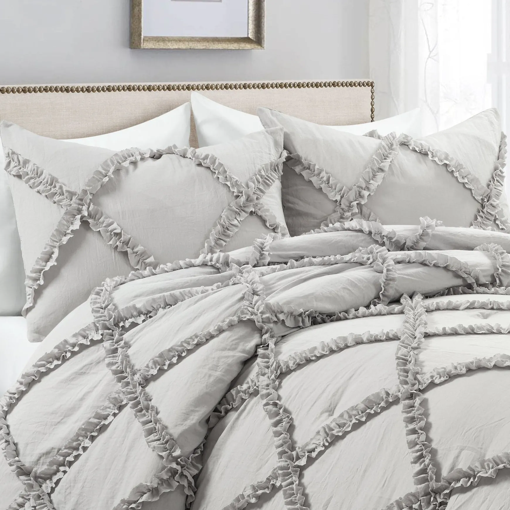 Ruffle Diamond 3 Piece Comforter Set