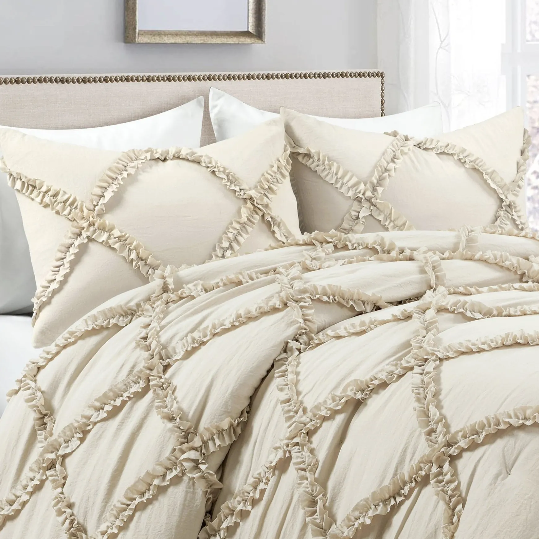 Ruffle Diamond 3 Piece Comforter Set