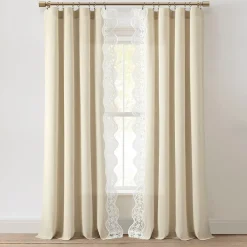 Scalloped Edge Lace Border Window Curtain Panel