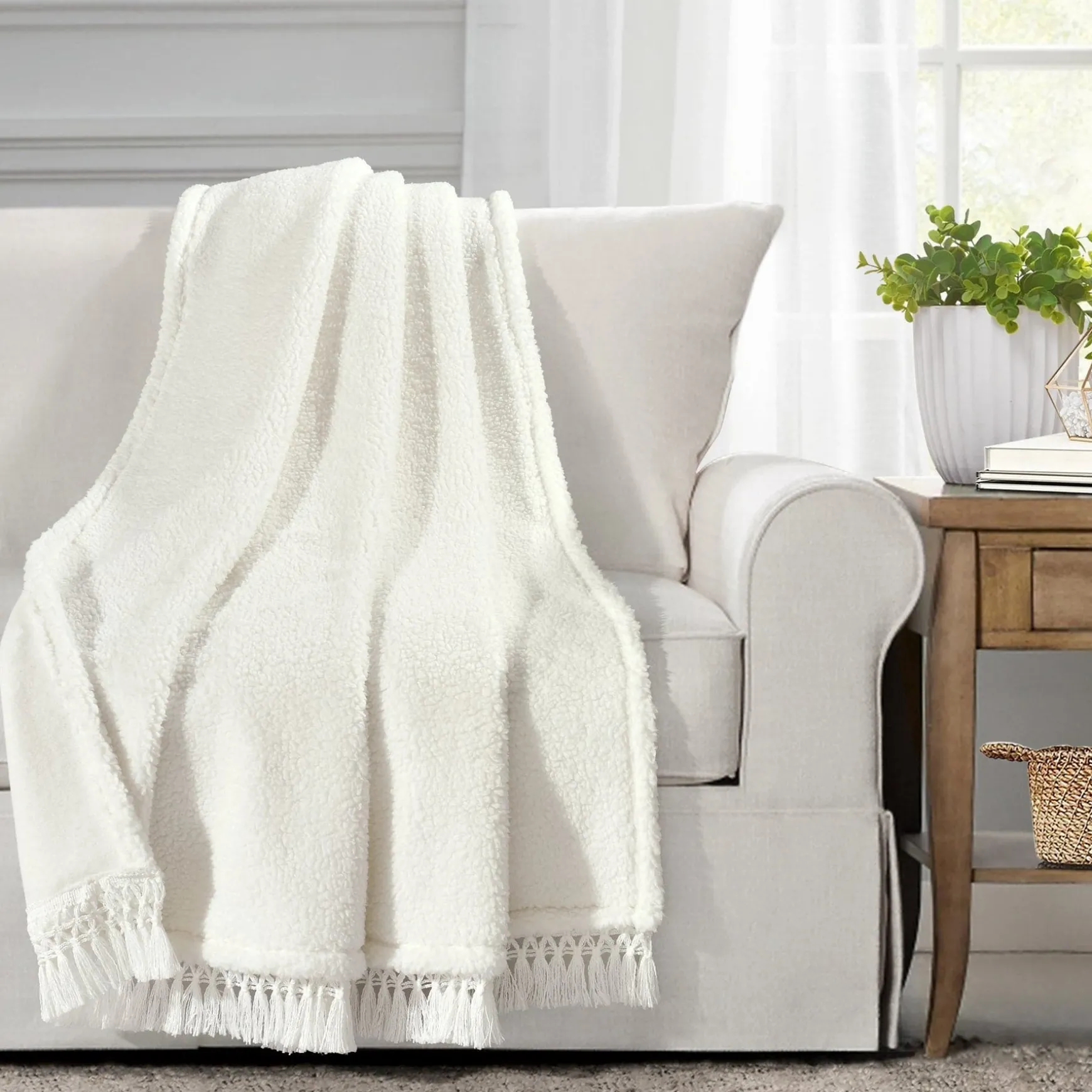 Sherpa Tassel Fringe Throw