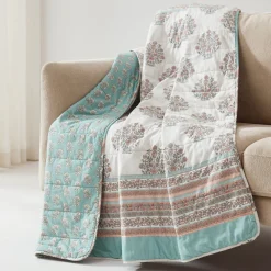 Sofia Flower Block Bouquet Reversible Cotton Throw Blanket