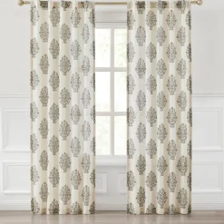 Sofia Flower Block Bouquet Linen Textured Window Curtain Panels