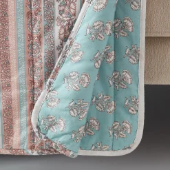 Sofia Flower Block Bouquet Reversible Cotton Throw Blanket