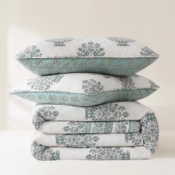 Sofia Flower Block Bouquet Reversible Cotton Quilt 3Pc Set