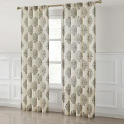 Sofia Flower Block Bouquet Linen Textured Window Curtain Panels
