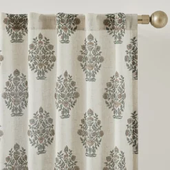 Sofia Flower Block Bouquet Linen Textured Window Curtain Panels