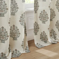 Sofia Flower Block Bouquet Linen Textured Window Curtain Panels