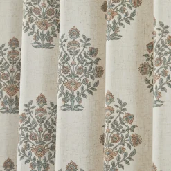 Sofia Flower Block Bouquet Linen Textured Window Curtain Panels