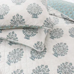 Sofia Flower Block Bouquet Reversible Cotton Quilt 3Pc Set
