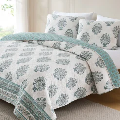 Sofia Flower Block Bouquet Reversible Cotton Quilt 3Pc Set