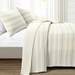 Solange Stripe Kantha Pick Stitch Yarn Dyed Cotton Woven Quilt/Coverlet Set