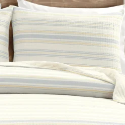 Solange Stripe Kantha Pick Stitch Yarn Dyed Cotton Woven Quilt/Coverlet Set