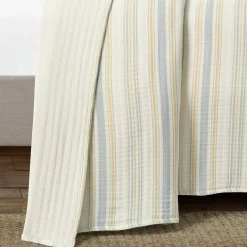 Solange Stripe Kantha Pick Stitch Yarn Dyed Cotton Woven Quilt/Coverlet Set