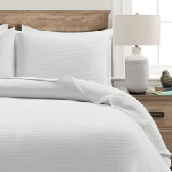 Solid Kantha Pick Stitch Yarn Dyed Cotton Woven Quilt/Coverlet Set