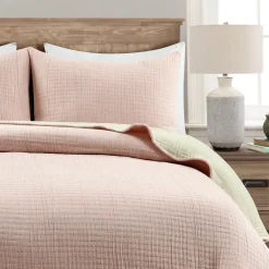 Solid Kantha Pick Stitch Yarn Dyed Cotton Woven Quilt/Coverlet Set