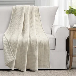 Solid Kantha Pick Stitch Yarn Dyed Cotton Woven Throw