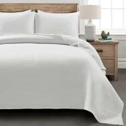 Solid Kantha Pick Stitch Yarn Dyed Cotton Woven Quilt/Coverlet Set