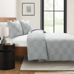Sorano Chambray Textured Jacquard Cotton Duvet Cover 3 Piece Set