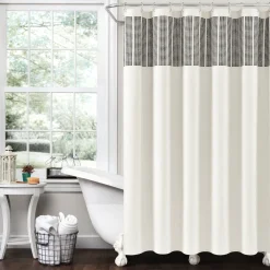 Stitched Woven Stripe Yarn Dyed Recycled Cotton Blend Shower Curtain