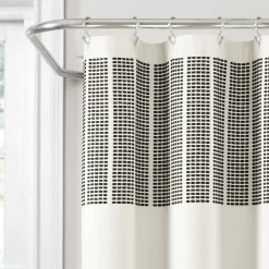 Stitched Woven Stripe Yarn Dyed Recycled Cotton Blend Shower Curtain