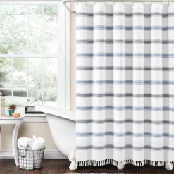 Stripe Woven Textured Yarn Dyed Recycled Cotton Shower Curtain
